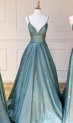 A-line Spaghetti Straps Long Prom Dresses Sparkly Evening Gowns  cg7871