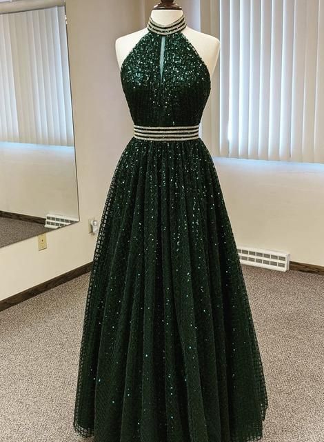 long prom dress Green sequins long prom dress evening dress  cg7912