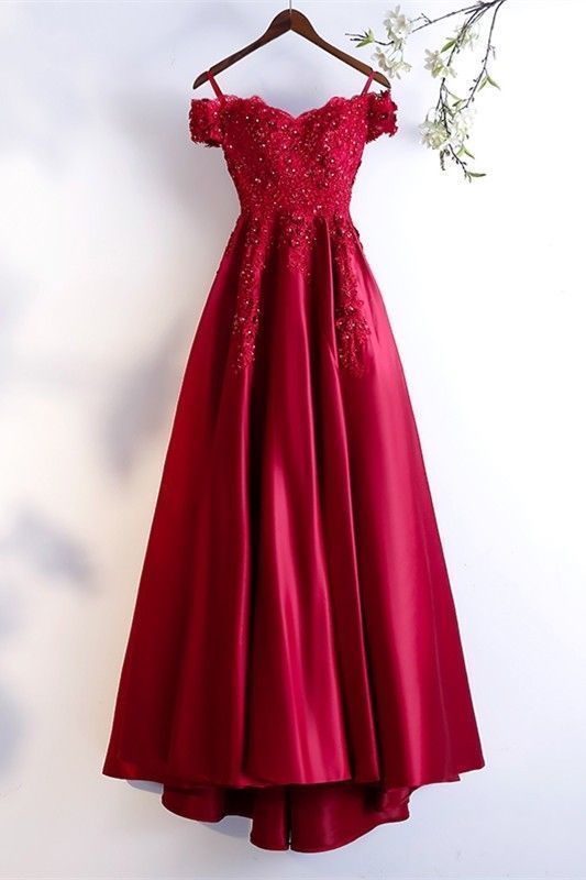 Elegant Off The Shoulder Beaded Red A Line Prom Evening Dress With Appliques  cg8062