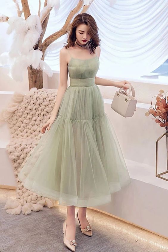 Simple Tulle Spaghetti Strap Sleeveless Pleated Prom Dresses, A Line Party  cg8119