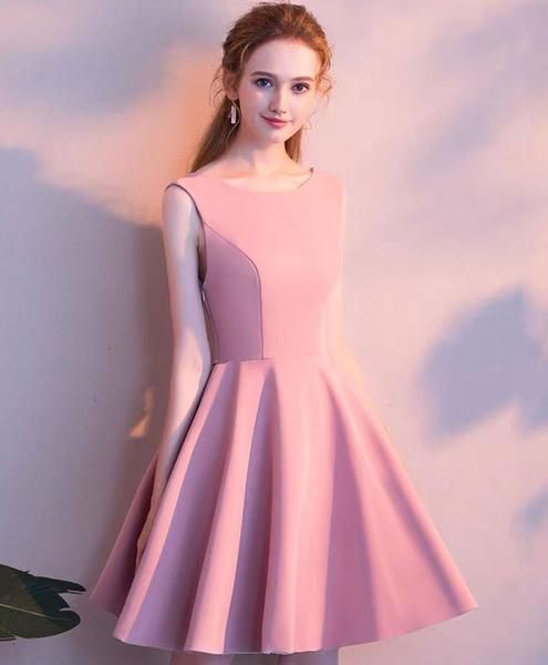 Simple pink satin short party dress pink satin homecoming dress  cg8135