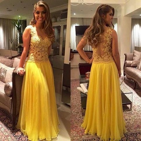 Yellow prom dresses with appliques  cg8143