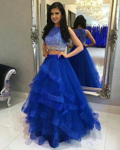 two piece ruffles ball gown prom dresses sequin beaded  cg8160