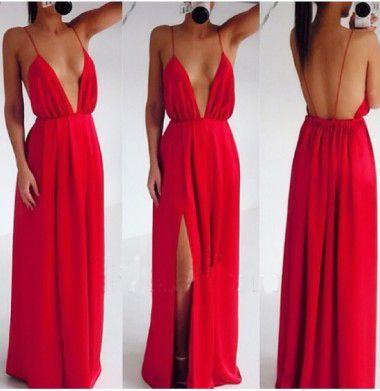 High Split Women Dress Party Elegant Long Dress Sexy Red Spaghetti Strap Backless Pleated prom Dress cg8219