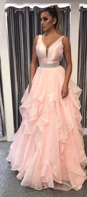 Long Prom Dress,Fashion Tiered Skirt Pearl Pink Prom Dress  cg8252