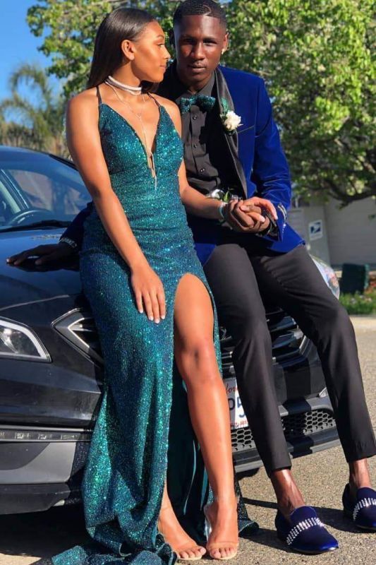 Glamous Halter Sleeveless Black Long Prom Dresses 2020  cg8320