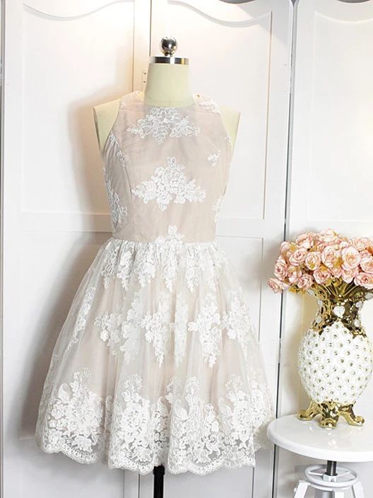 Beautiful Homecoming Dress Scoop Appliques Ivory Short Dress  cg8369