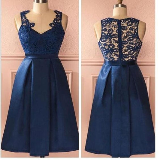 Blue vintage lace simple unique style homecoming Dress  cg8378