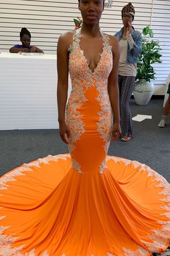 gorgeous mermaid orange prom dress for black girls  cg8572