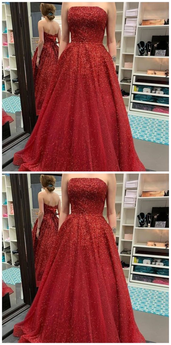 Glitter Red Sequins Long Ball Gown long prom dress  cg8972