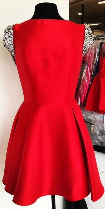 cute red homecoming dress with cap sleeves, short homecoming dress  cg9076