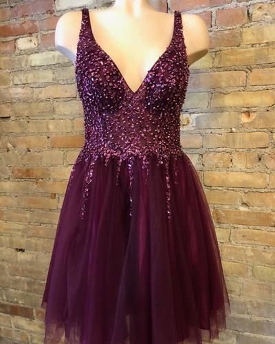 Elegant V neck Beaded Short Homecoming Dress  cg9352