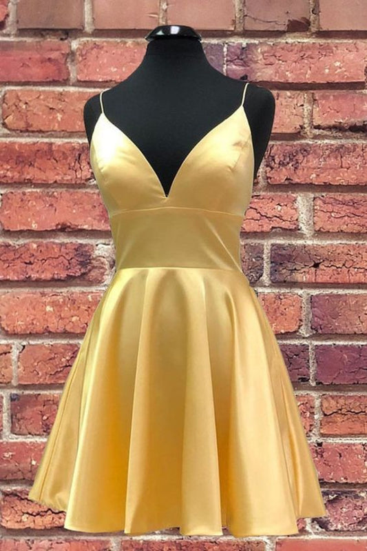 Simple Yellow Homecoming Dress with Straps  cg9546