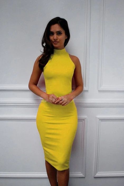 Simple Sleeveless Stretch Sexy Party Dress ,Yellow Prom Dress   cg9612