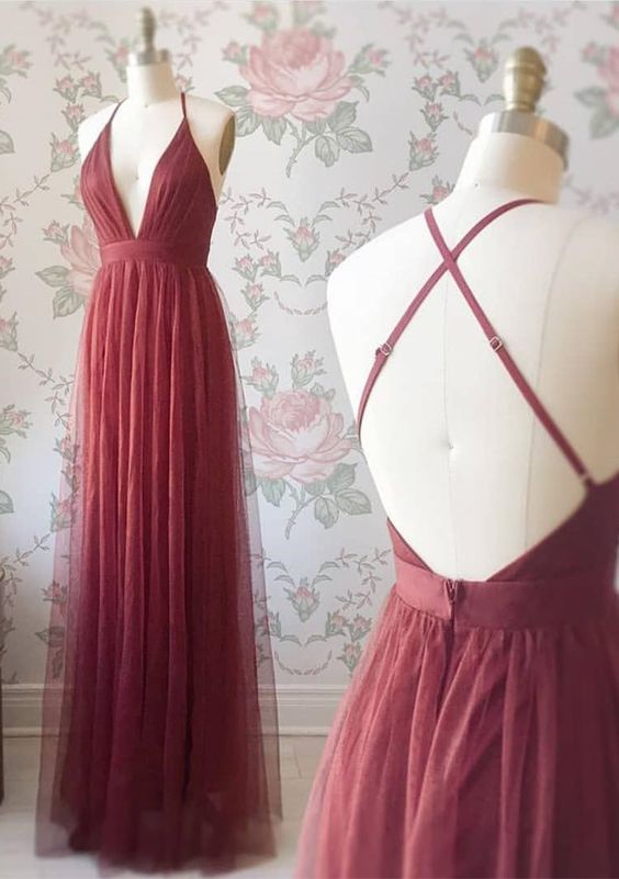 Simply Sexy Deep V Neck Burgundy Long Party prom Dress   cg9669