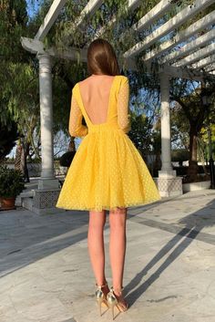 Sexy Backless Long Sleeve Round Neck Dots Printed Princess Dress Homecoming Dress   cg9673