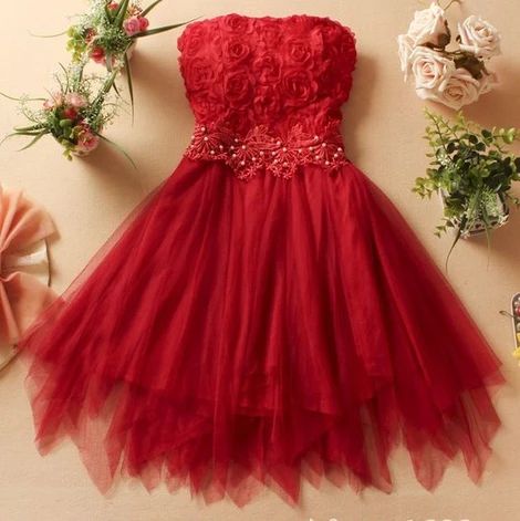 Charming Chiffon Strapless Short Homecoming Dress With Appliques    cg9683