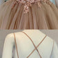 A Line Criss Cross Straps Back Pink Prom Dress With Appliques cg974